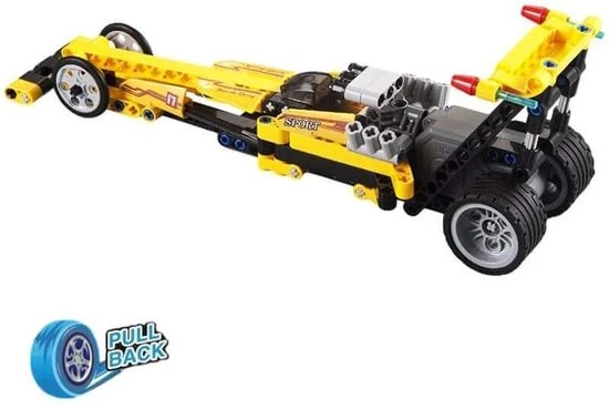 Merkloos Bouwset - Pull Back Drag Race Auto - Technische Bouwpakket 4 Merkloos Bouwset - Pull Back Drag Race Auto - Technische Bouwpakket - Afbeelding 4