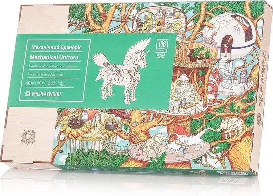 Mr. PlayWood Bouwpakket Eenhoorn Klein Mechanisch- Hout 4 Mr. PlayWood Bouwpakket Eenhoorn Klein Mechanisch- Hout - Afbeelding 4