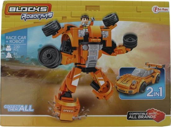 Toi Toys BV Block Robocars Race Car + Robot 2-in-1 Oranje 1 Toi Toys BV Block Robocars Race Car + Robot 2-in-1 Oranje
