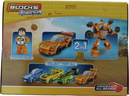 Toi Toys BV Block Robocars Race Car + Robot 2-in-1 Oranje 2 Toi Toys BV Block Robocars Race Car + Robot 2-in-1 Oranje - Afbeelding 2
