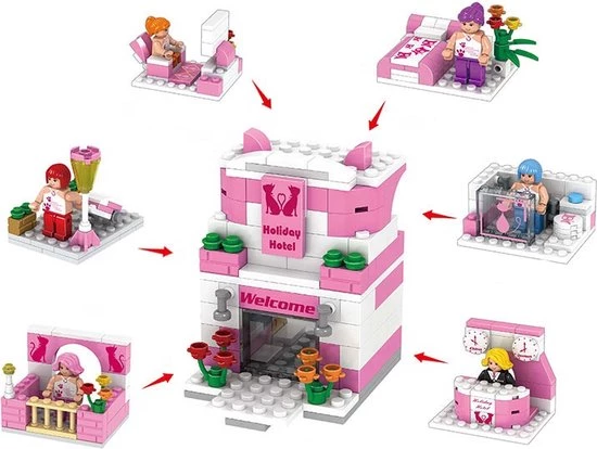 DIY Creboblocks Hotel 6 In 1 Bouwset 111 ST 1 DIY Creboblocks Hotel 6 In 1 Bouwset 111 ST