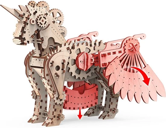Mr. PlayWood Bouwpakket Eenhoorn Klein Mechanisch- Hout 2 Mr. PlayWood Bouwpakket Eenhoorn Klein Mechanisch- Hout - Afbeelding 2