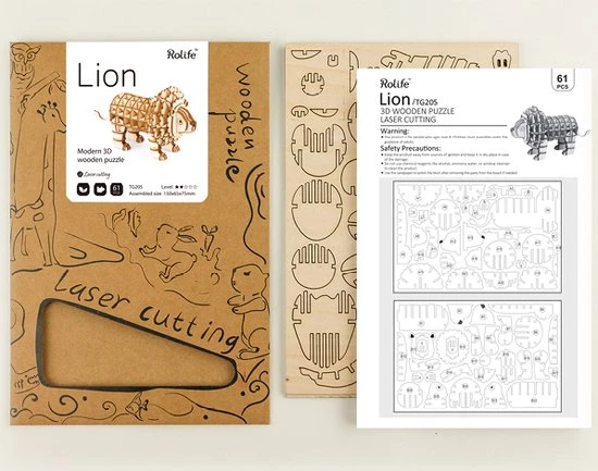 Robotime Modern 3D Houten Puzzel Leeuw 5 Robotime Modern 3D Houten Puzzel Leeuw - Afbeelding 5