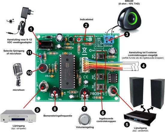 Whadda Exciting Electronics Whadda Uitgebreide Opname-En Weergavemodule Met Ingebouwde Microfoon - Soldeerkit - Velleman - Kit 3 Whadda Exciting Electronics Whadda Uitgebreide Opname-En Weergavemodule Met Ingebouwde Microfoon - Soldeerkit - Velleman - Kit - Afbeelding 3