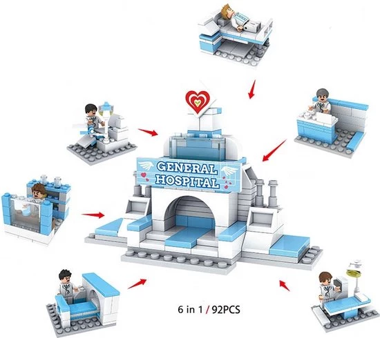DIY Creboblocks Ziekenhuis 6 In 1 Bouwset 92 ST 1 DIY Creboblocks Ziekenhuis 6 In 1 Bouwset 92 ST