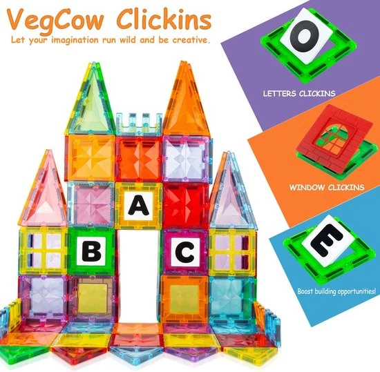 VegCow - Magnetisch Speelgoed - Magnetische Bouwstenen - Tegels - 100 Stuks - Montessori - Magnetic Tiles 5 VegCow - Magnetisch Speelgoed - Magnetische Bouwstenen - Tegels - 100 Stuks - Montessori - Magnetic Tiles - Afbeelding 5