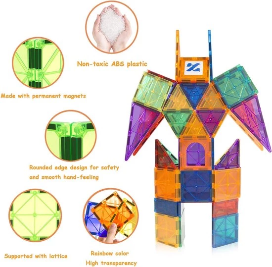 VegCow - Magnetisch Speelgoed - Magnetische Bouwstenen - Tegels - 100 Stuks - Montessori - Magnetic Tiles 2 VegCow - Magnetisch Speelgoed - Magnetische Bouwstenen - Tegels - 100 Stuks - Montessori - Magnetic Tiles - Afbeelding 2