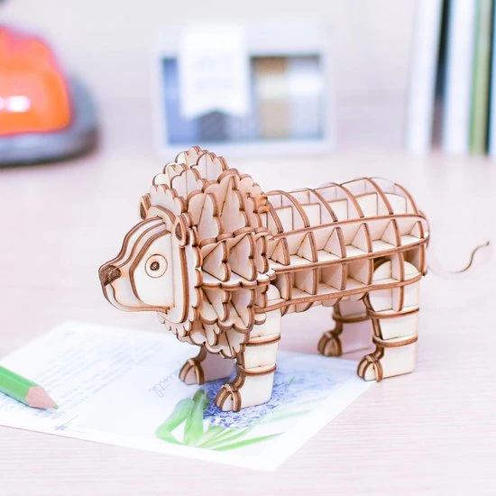 Robotime Modern 3D Houten Puzzel Leeuw 2 Robotime Modern 3D Houten Puzzel Leeuw - Afbeelding 2