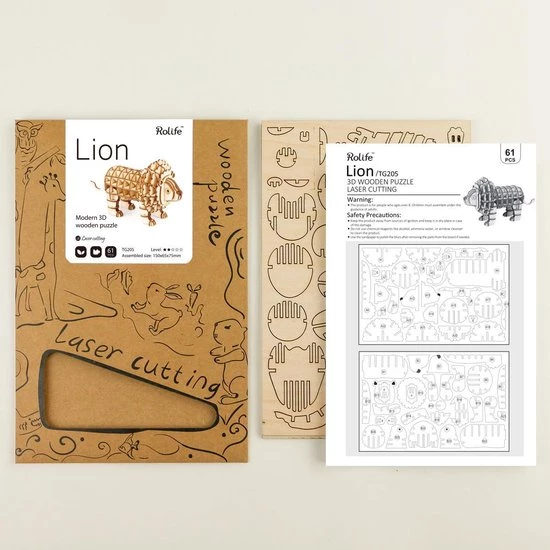 Robotime Modern 3D Houten Puzzel Leeuw 4 Robotime Modern 3D Houten Puzzel Leeuw - Afbeelding 4