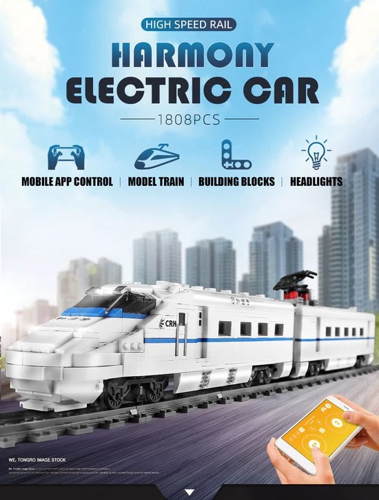 DW4Trading Crh2 High Speed Trein - Draadloos Bestuurbaar - 1808 Stukjes - Compatibel Met Grote Merken 1 DW4Trading Crh2 High Speed Trein - Draadloos Bestuurbaar - 1808 Stukjes - Compatibel Met Grote Merken